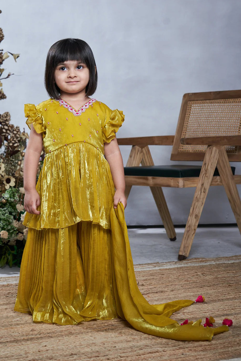 YELLOW PINK SHARARA SET