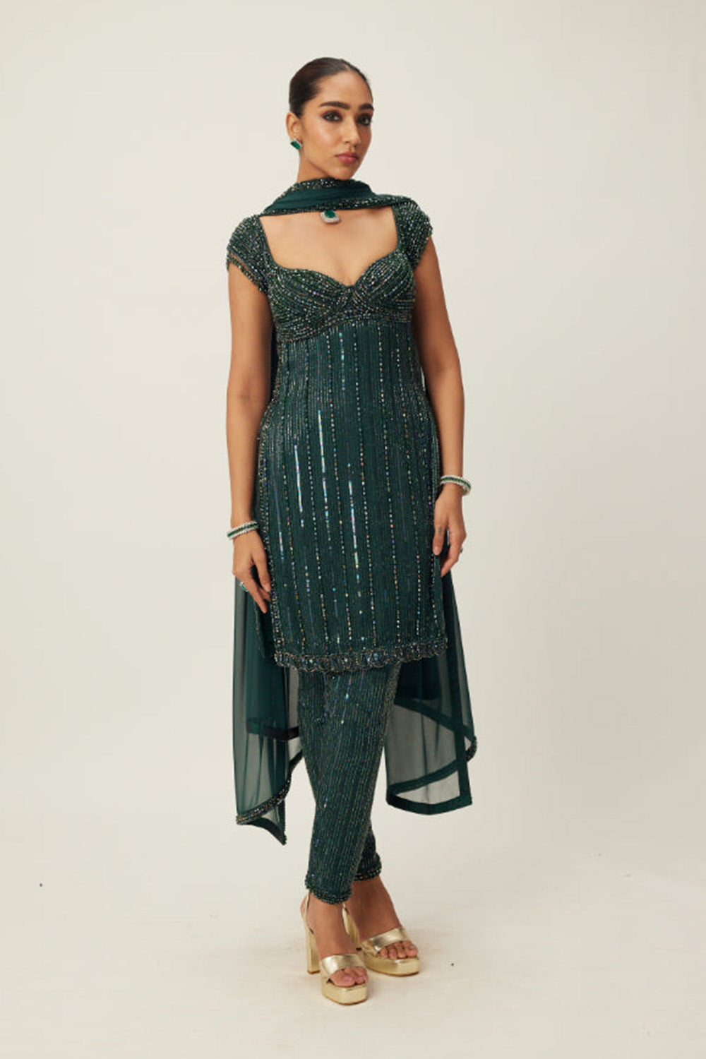 Dark Jade Green crystal Embellished Kurta Set