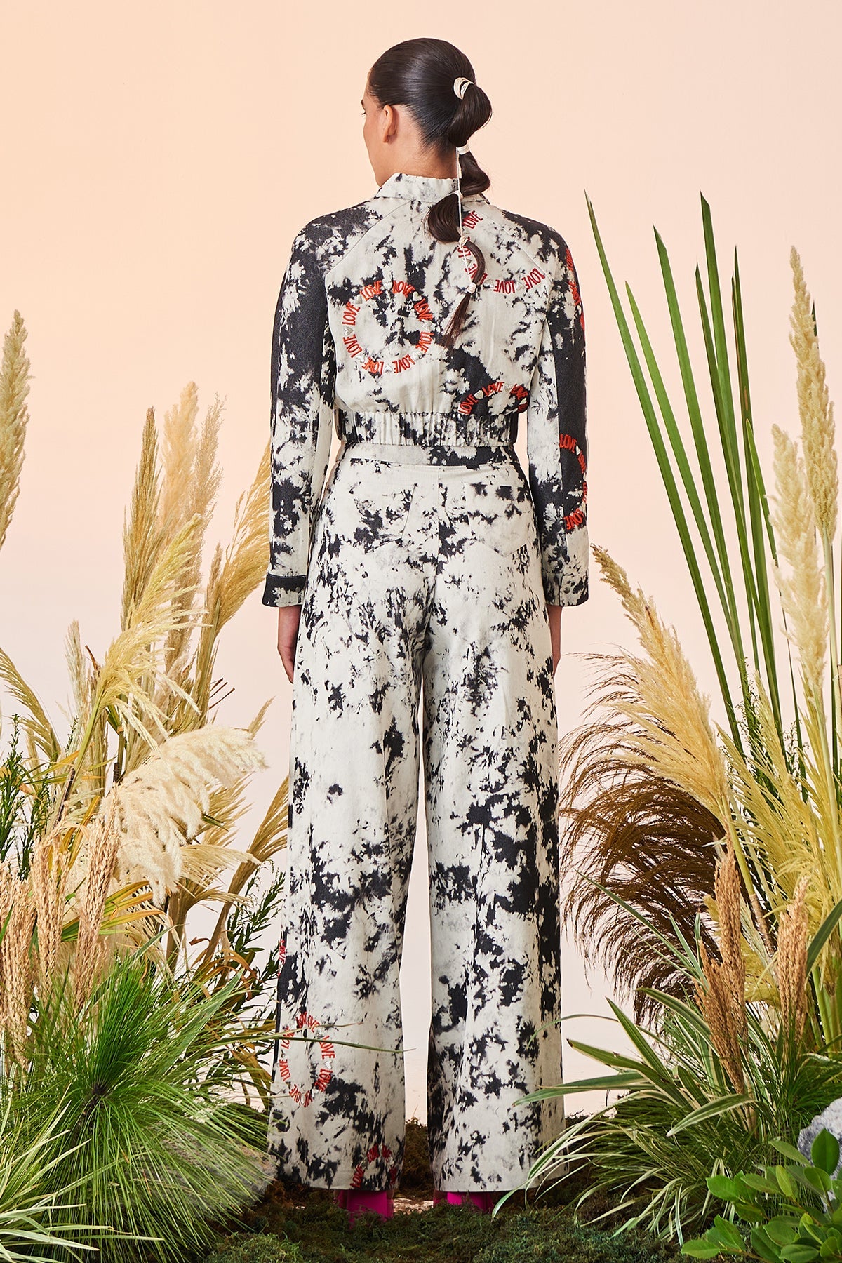Love Circle Raglan Sleeves Short Jacket And Pant