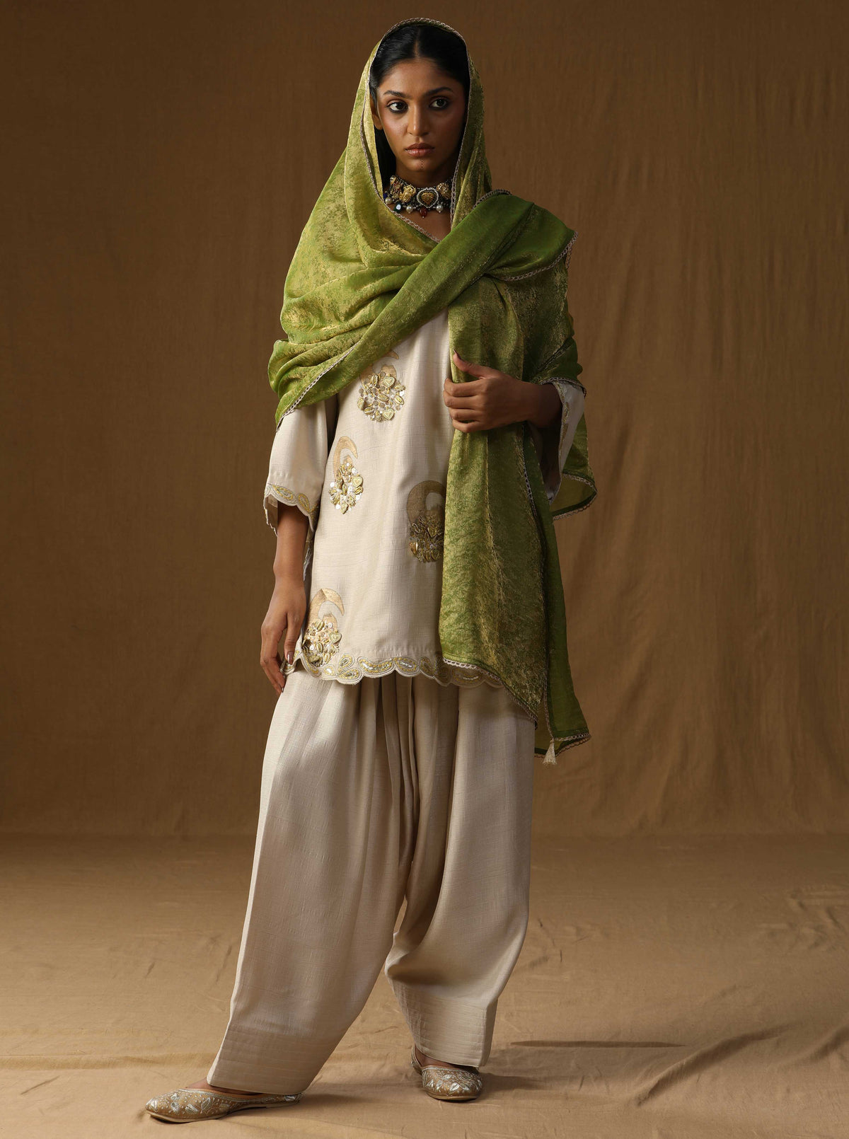 Vrind? � Beige Mritika Embroidered Suit Set