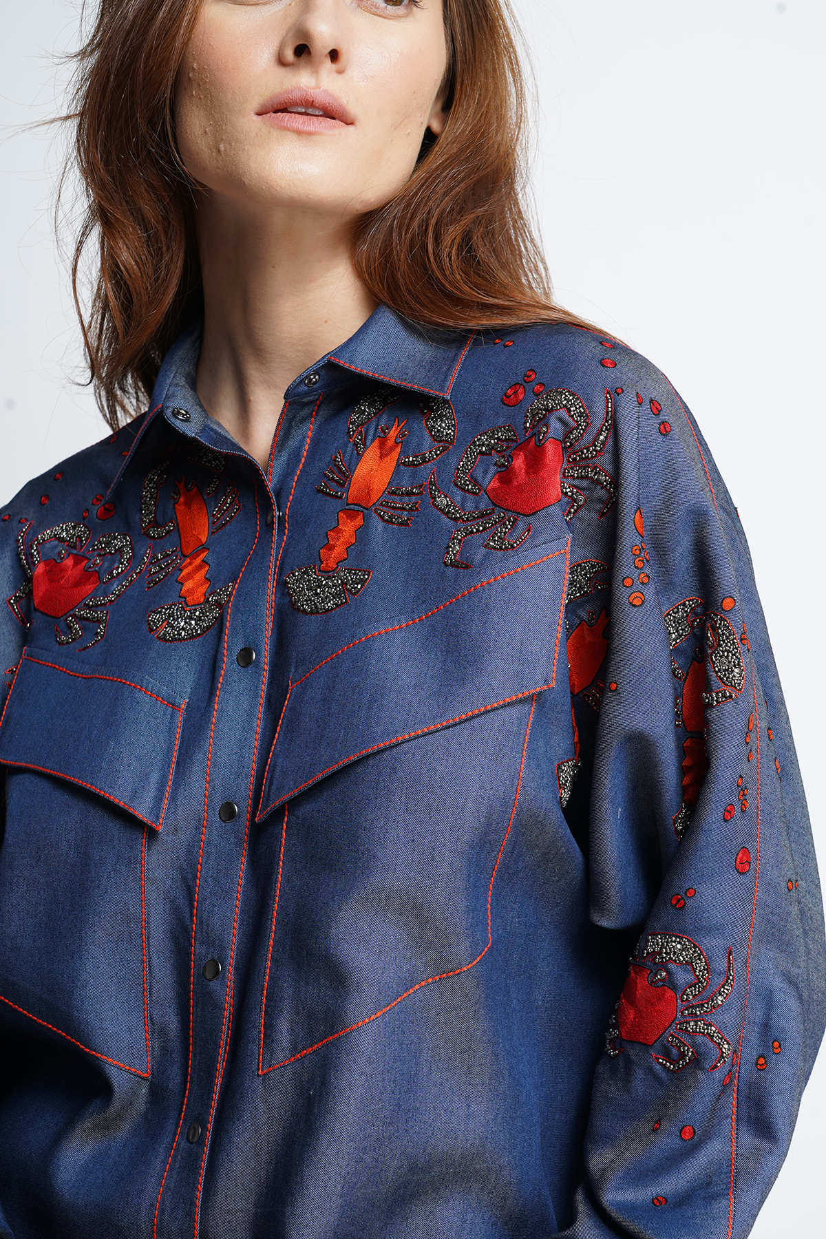 Crab And Prawns Slant Pocket Shirt With Matching Crop Flared Pants