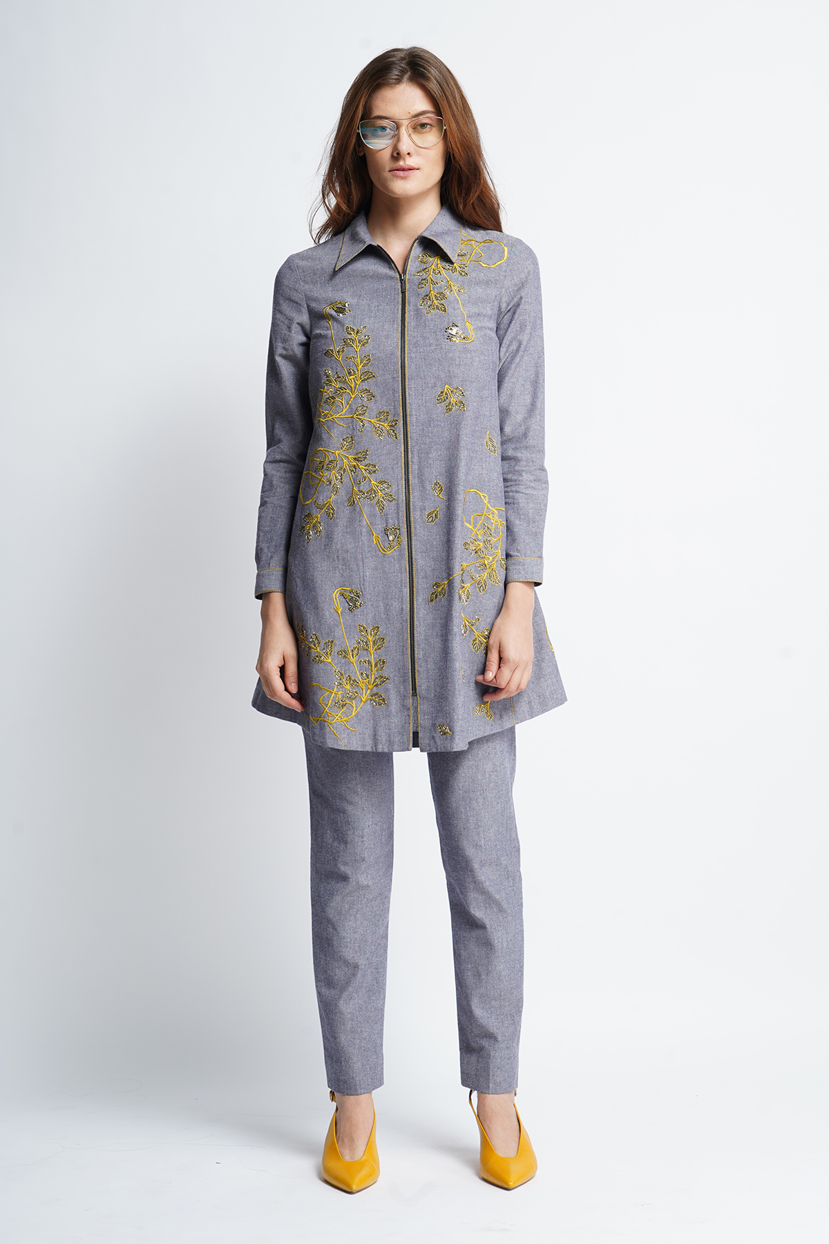 Narrow Pants of Roots Side Triangle Shirt Dress