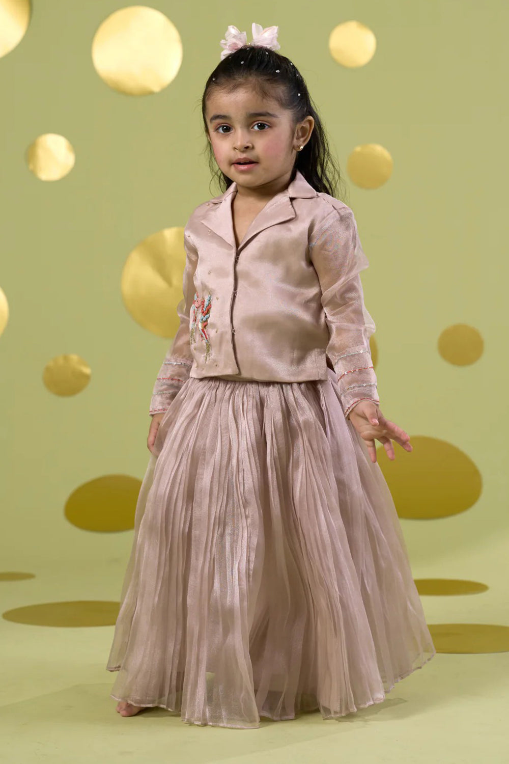 IVORY/POWDER PINK BIRD LEHENGA SET