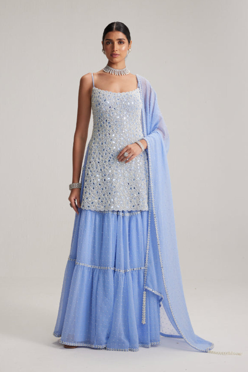 Dew Blue Kurta and Sharara Set