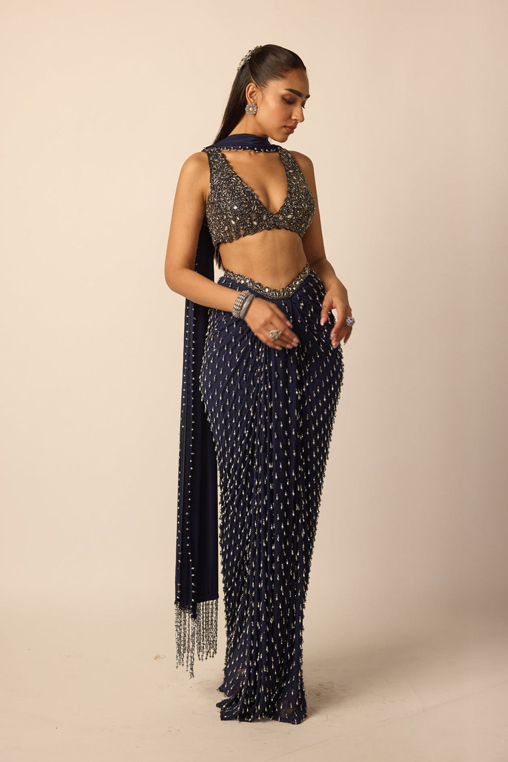 Deep Blue Single Drop Draped Skirt