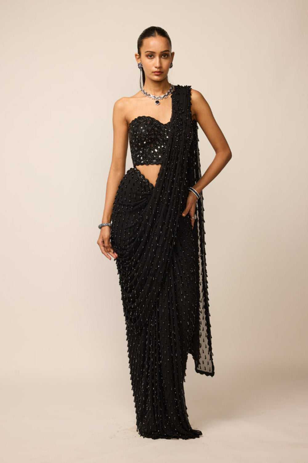 Black Single Drop Saree Set