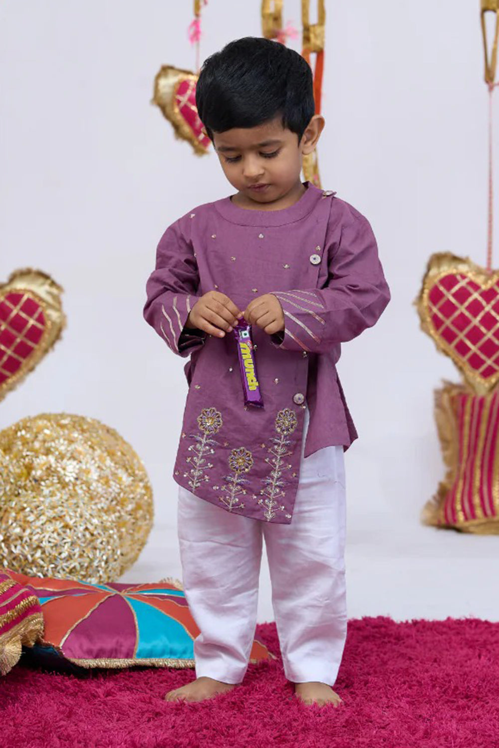 PURPLE COTTON HANDWORK KURTA SET
