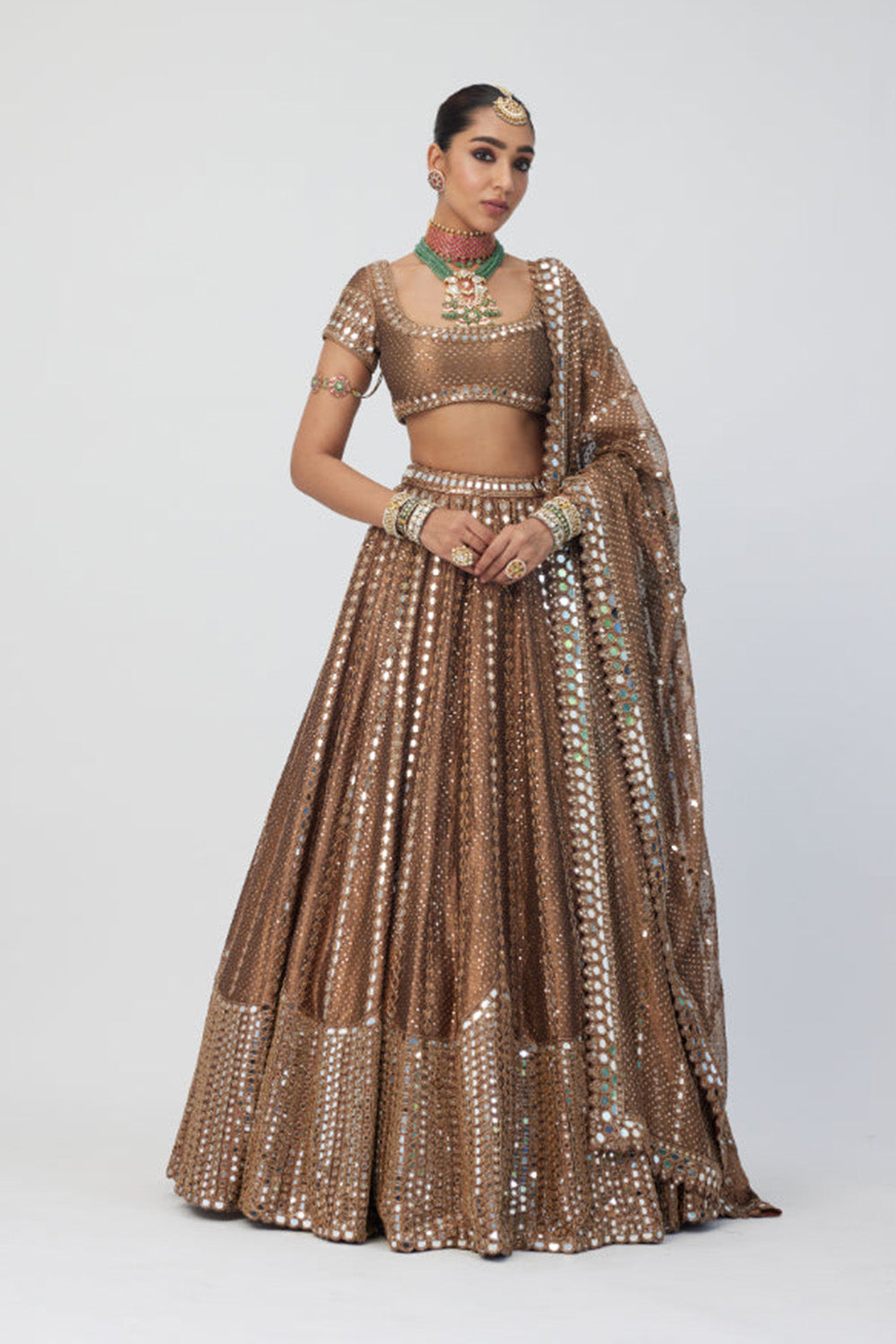 Copper Shimmer Organza Sequins Lehenga Set