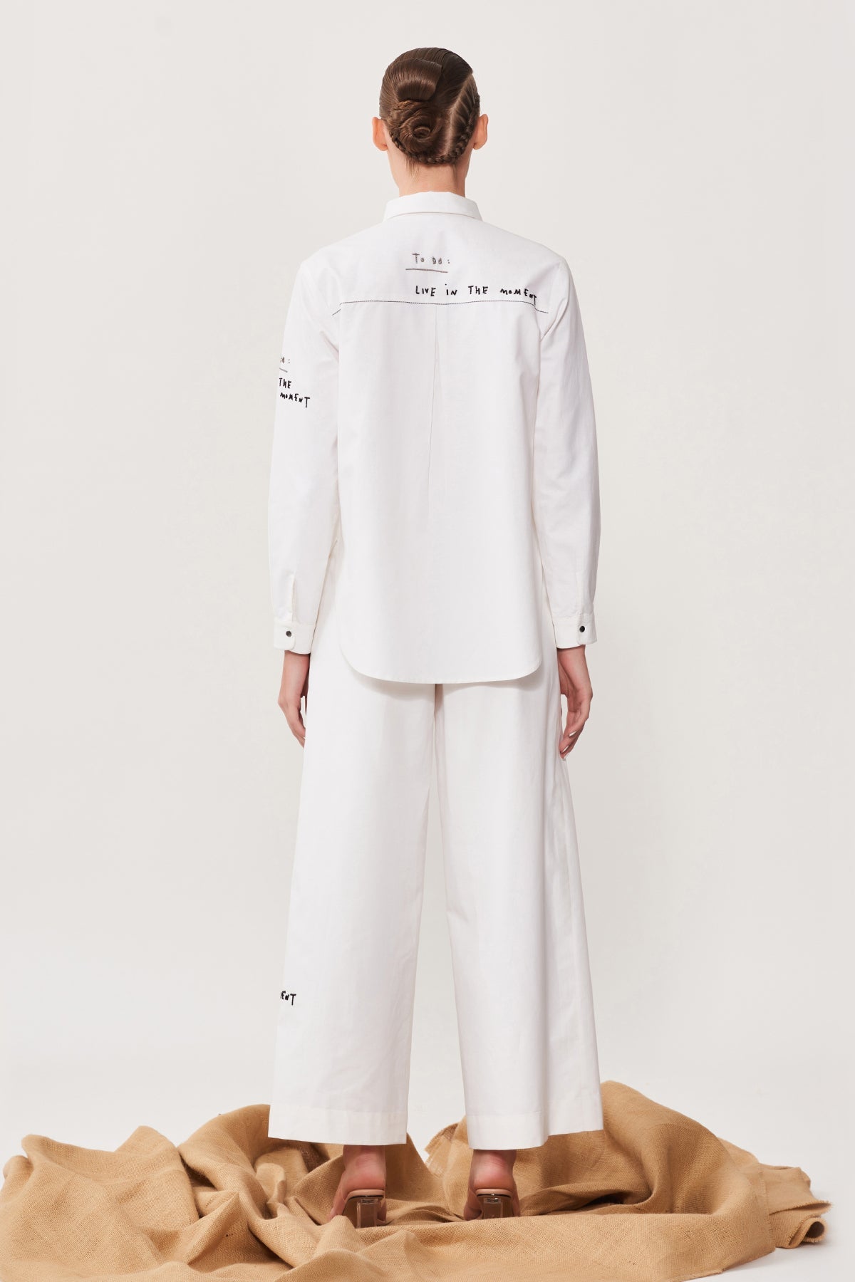 Leaves Patch High Low Shirt With Flared Pant