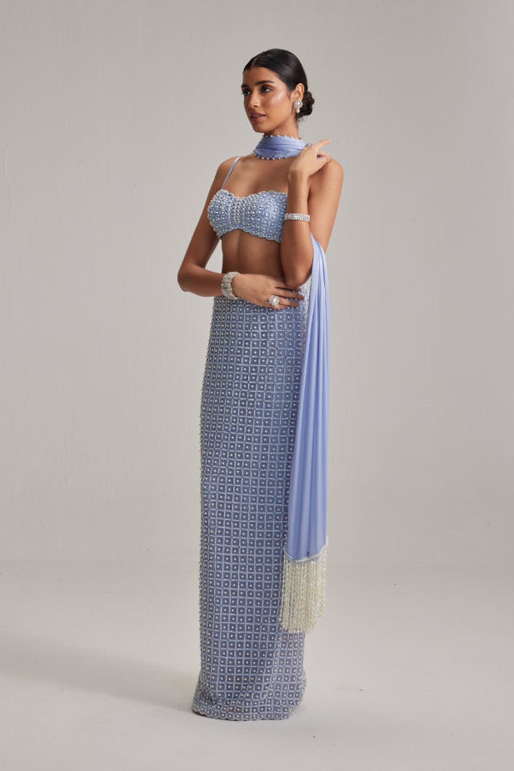 Dew Blue Pencil Skirt Set