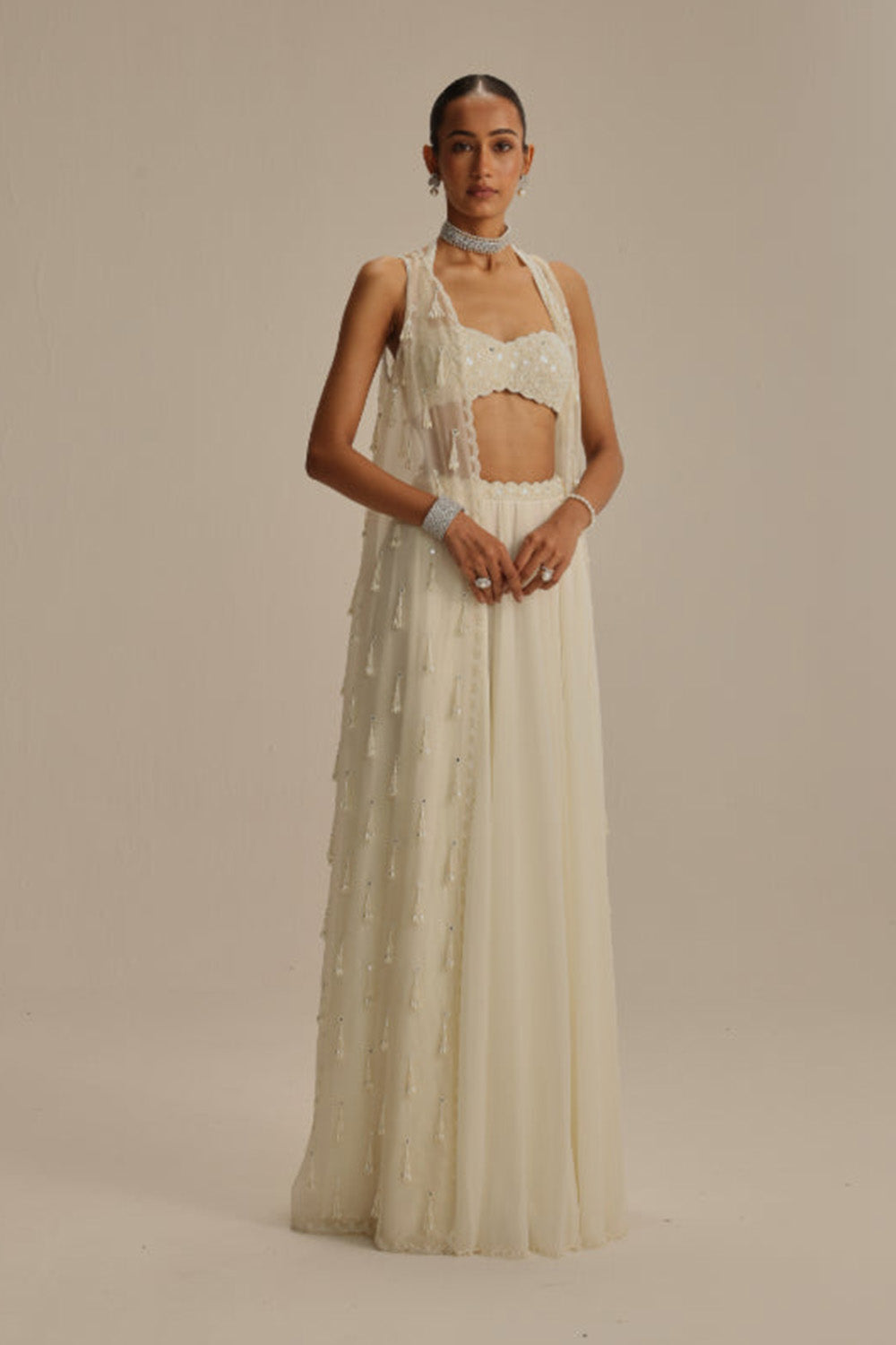 Off White Jacket Pearl and Mirror Jacket Set