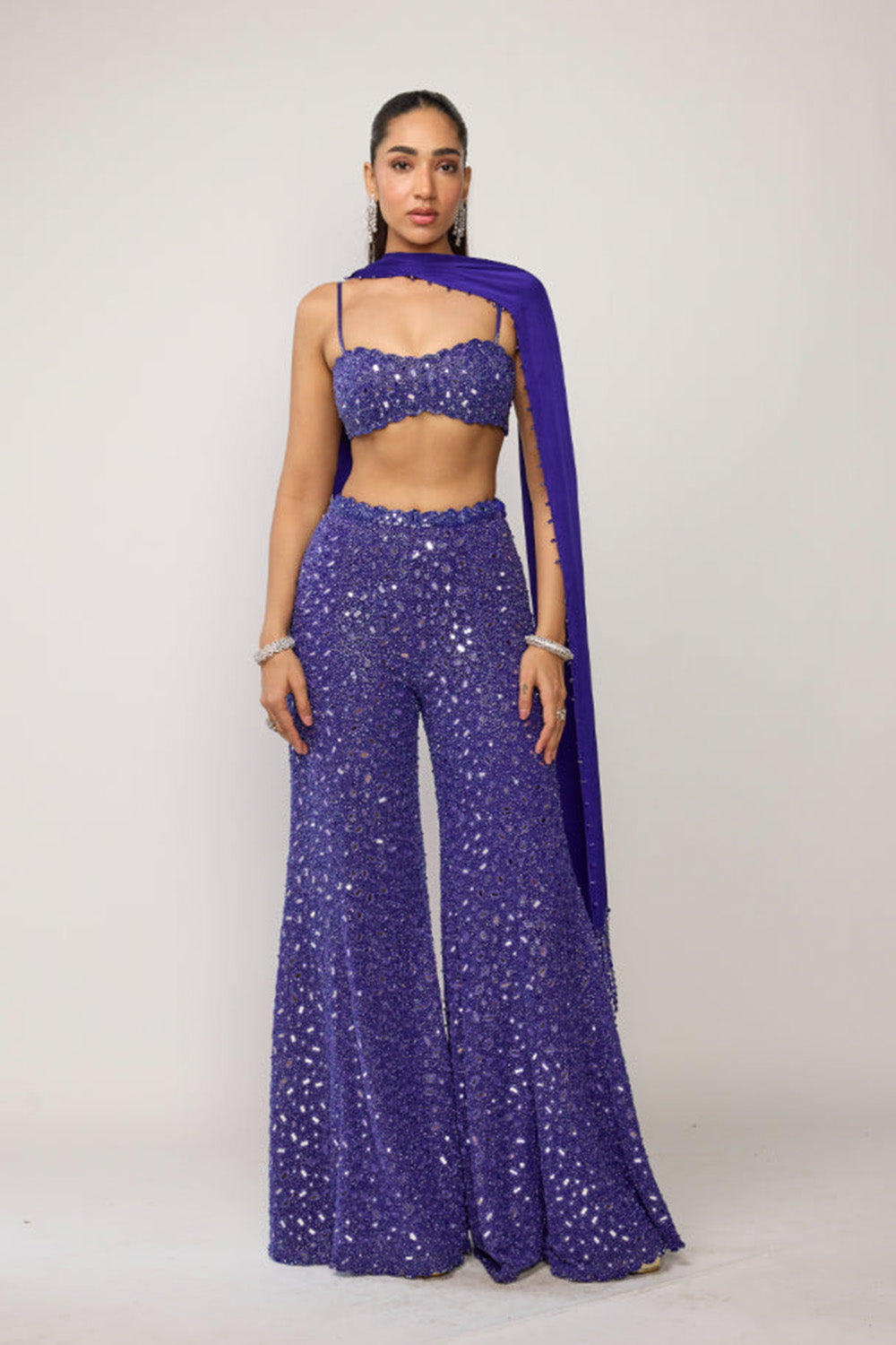 Cocktail Blue Blouse With Sharara Set