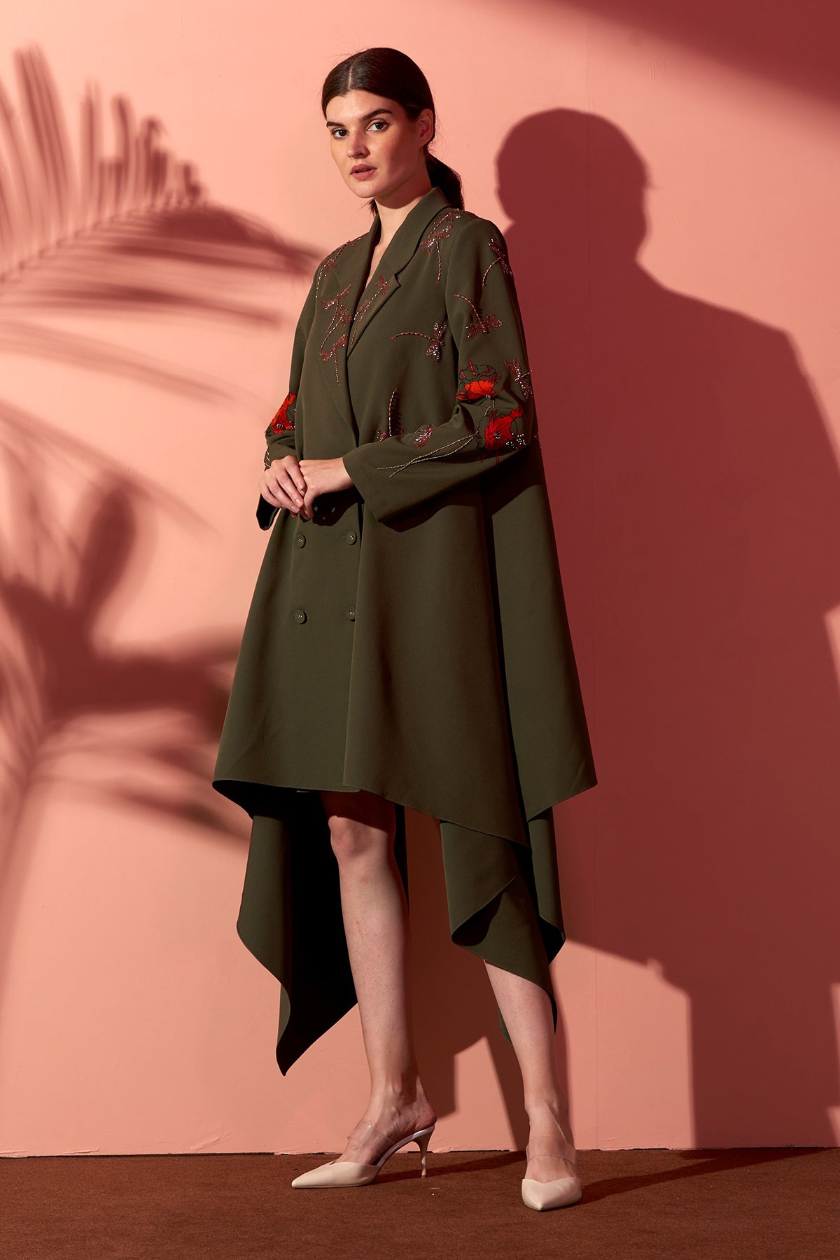 Burst Flower & Dragonfly Draped Coat Dress