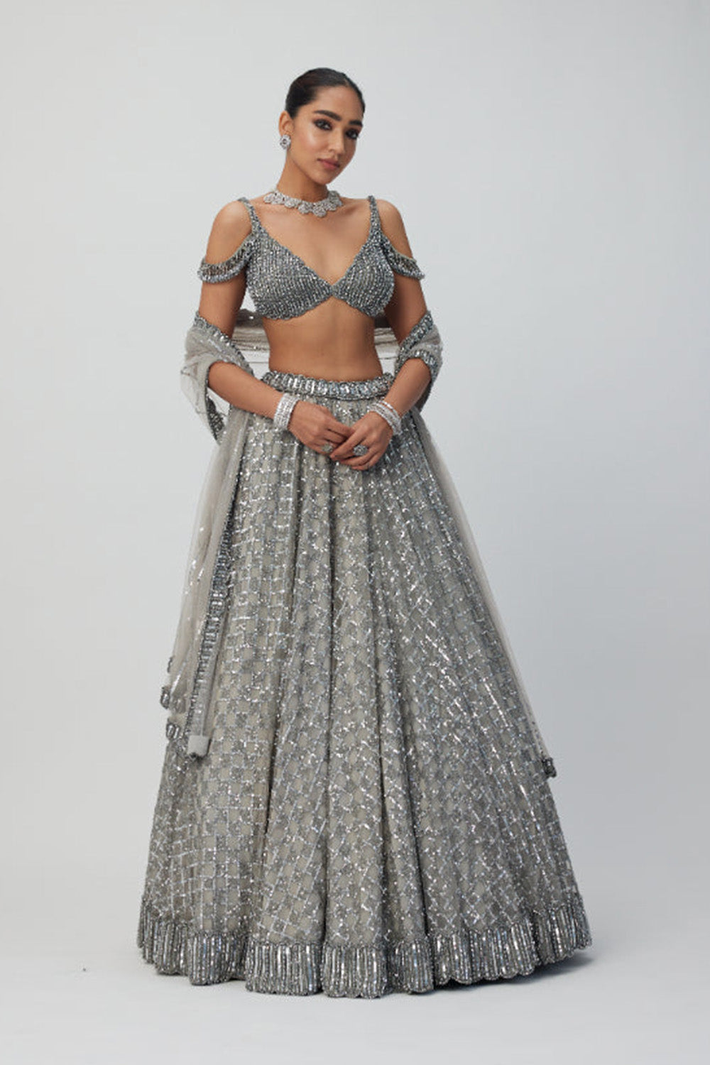 Crystal Grey Sequins embroidered Lehenga Set