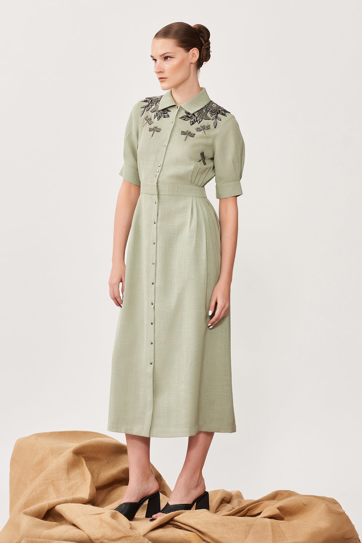 Shoulder Botany & Dragonflies Side Pleated Dress