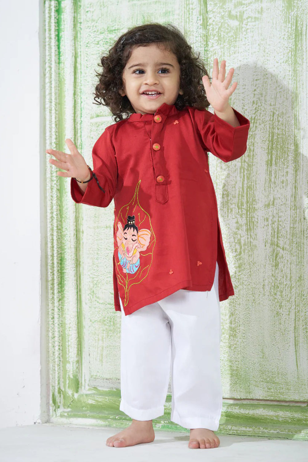 RED GANPATI LEAF KURTA