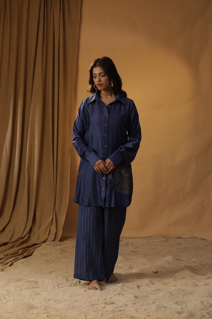 Image of NAVY BLUE FOIL PAINTED CO-ORD SET