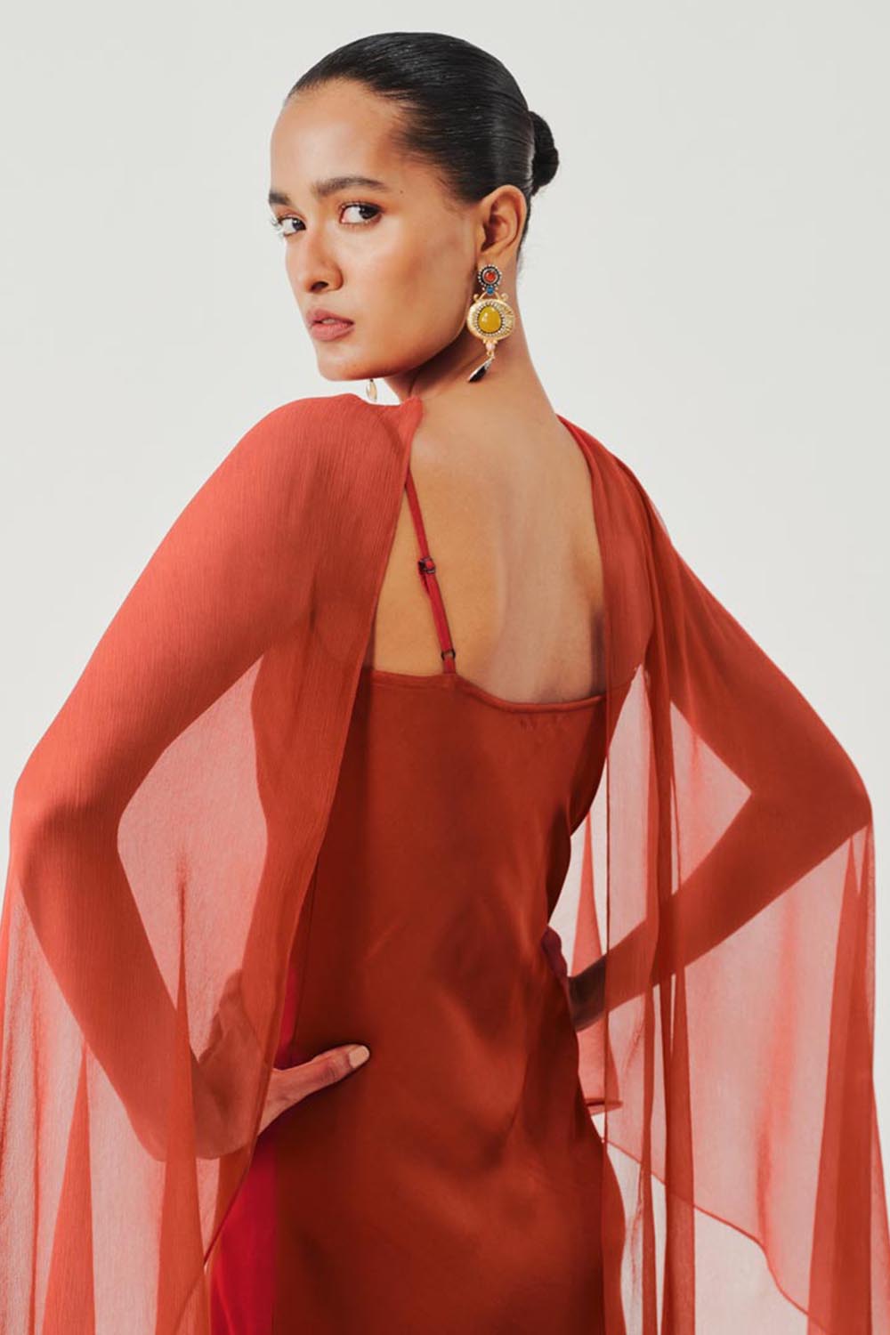 Tyra Slip Dress in Rust with Scarf