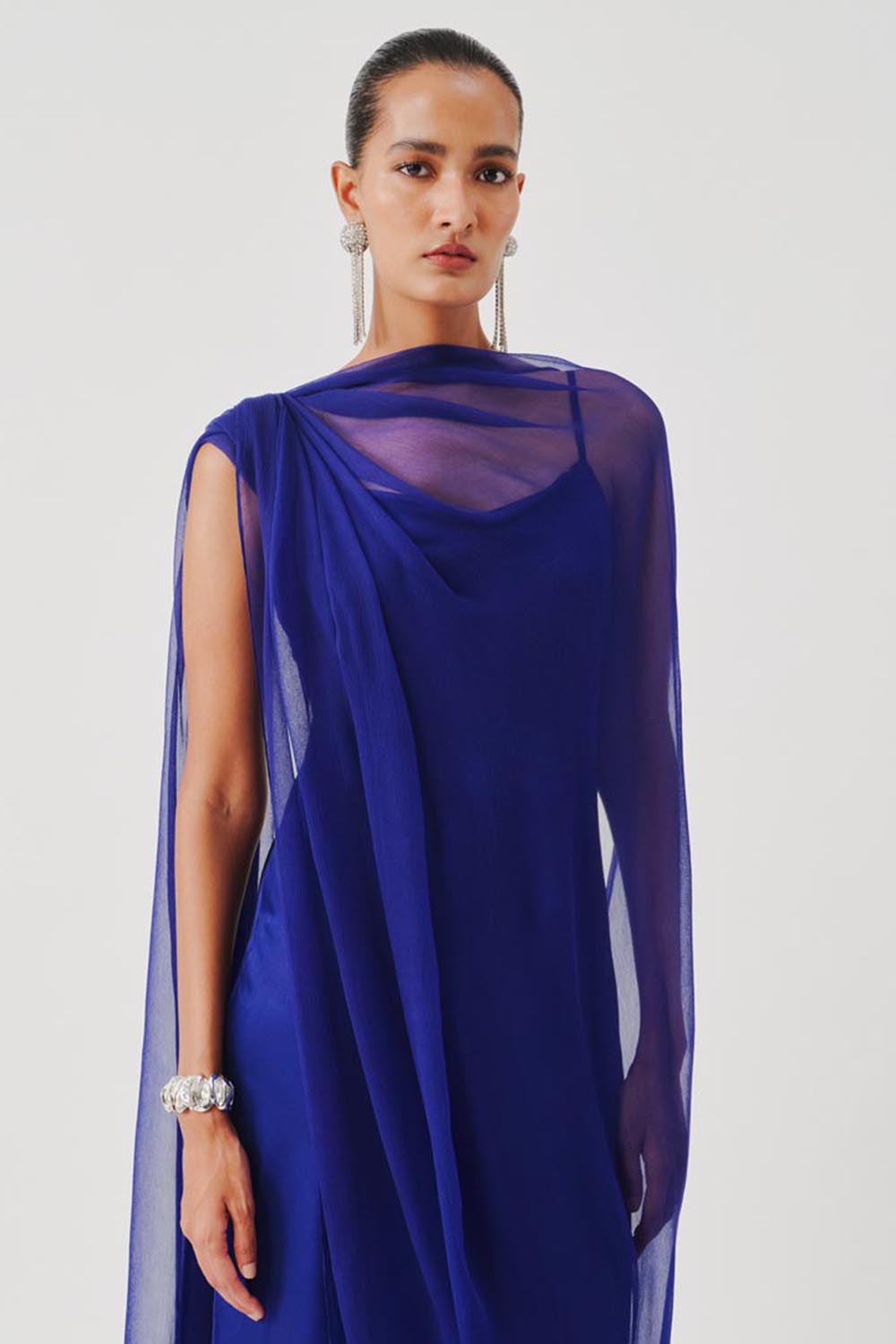 Tyra Slip Dress in Blue with Scarf