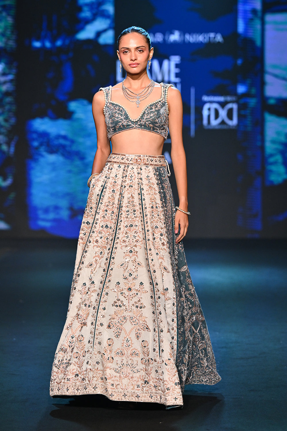 2 Pannel French Blue Lehenga Set