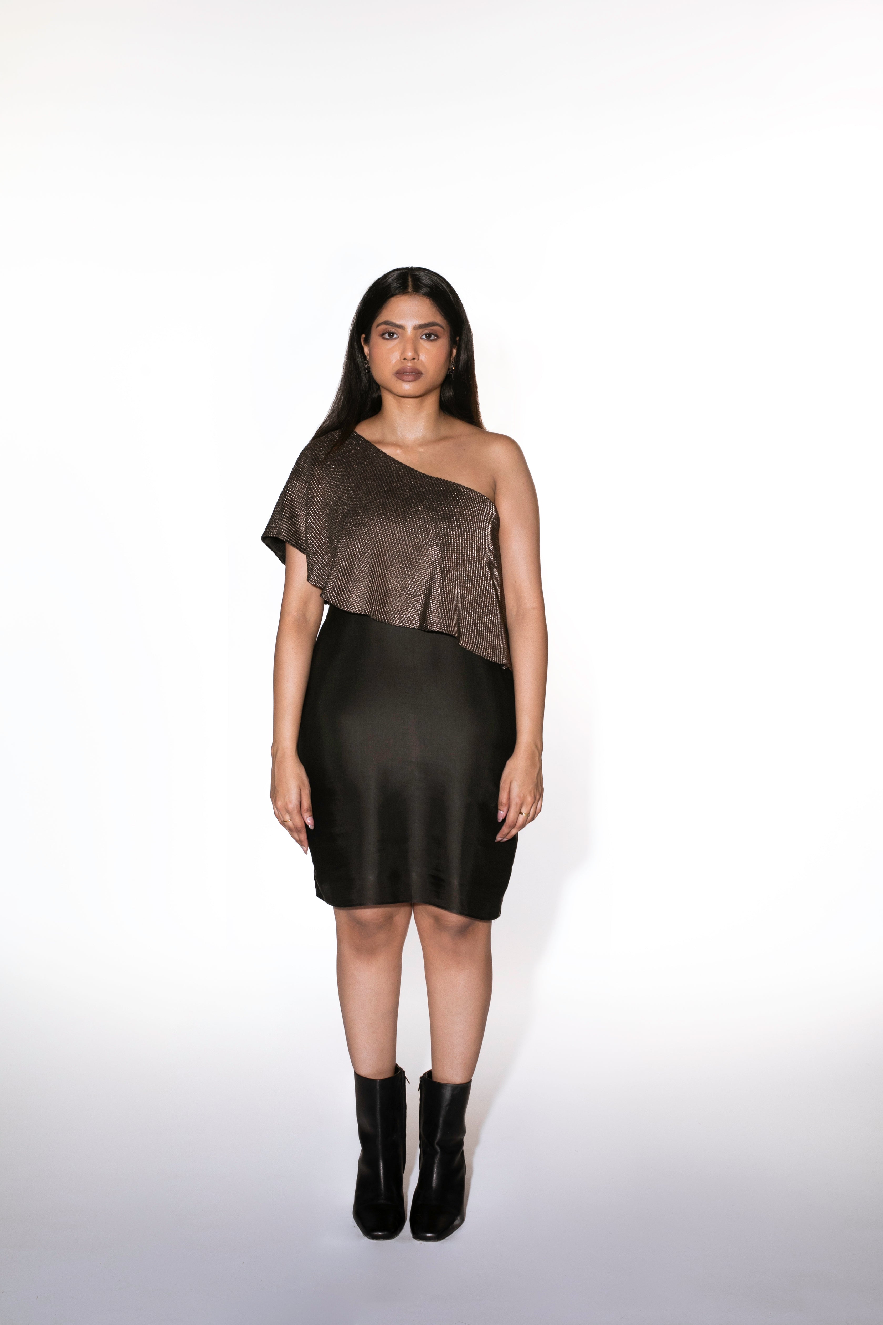One Shoulder Metallic Dress