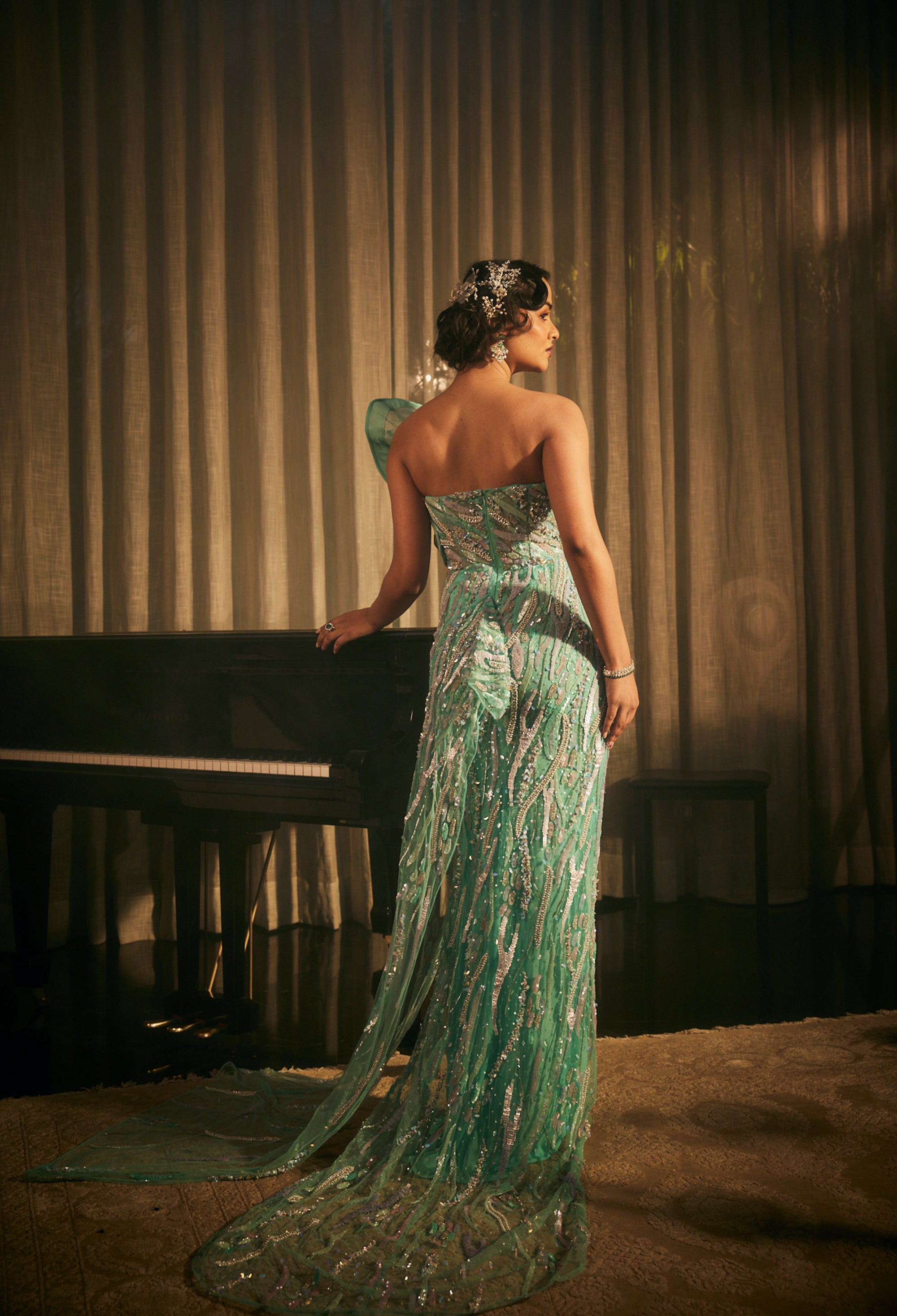 CY Amit GT Gowne de Reve Bleu Embroidered Gown Back 1