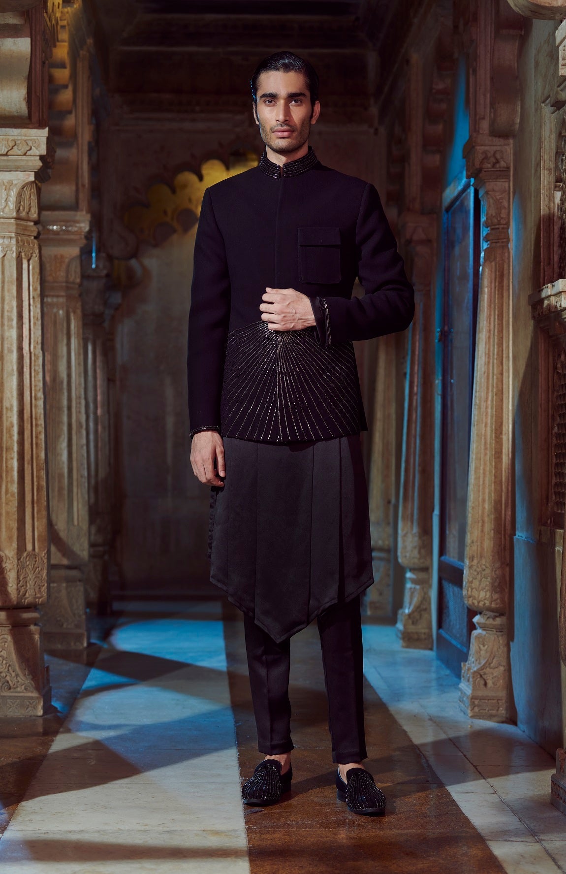 Black V Shaped Kurta
