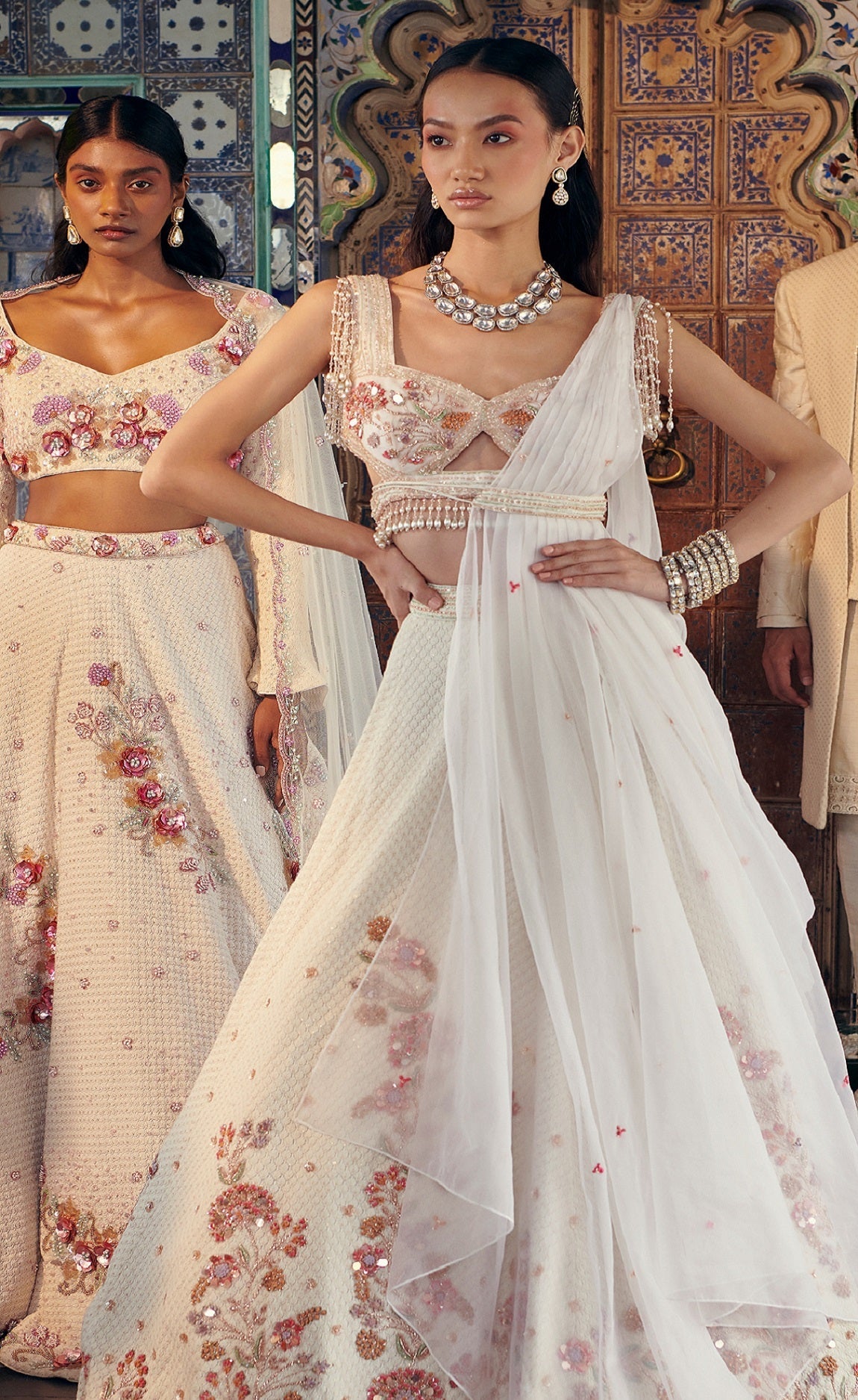 Ivory Lehenga With Drape