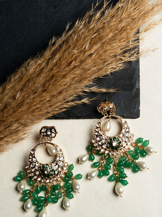Jadau danglers With a polkie finish, pearls And beads