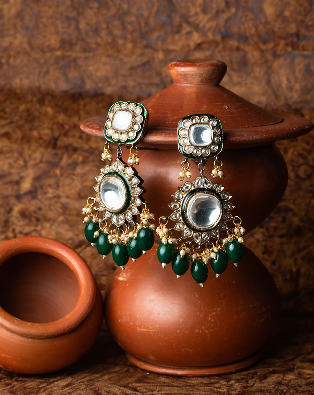 Jadau danglers With polki, semi precious stones And CZ diamonds