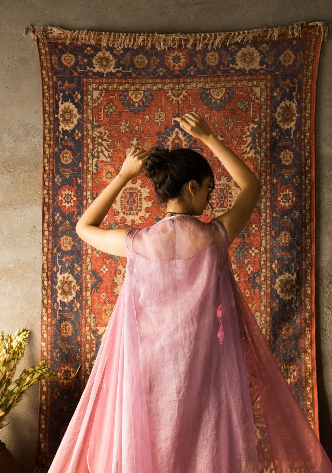 Husn-Orchid Pink Embroidered Kurti Set With Jacket