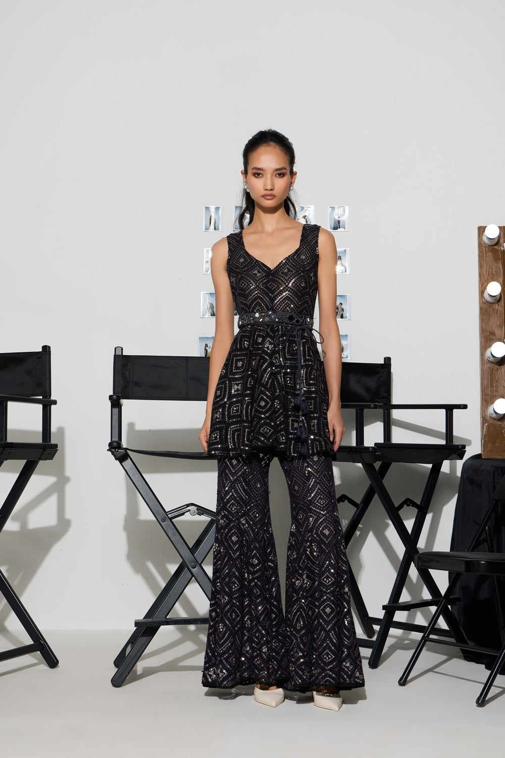 CY 29 India Lace Scallop Peplum Top With Bootcut Pants Front 1