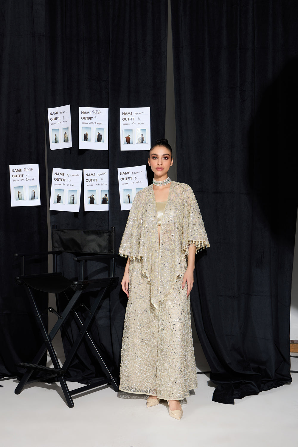 CY 29 India Mirrorwork Scarf Overlay With Skirt Pants Front 1