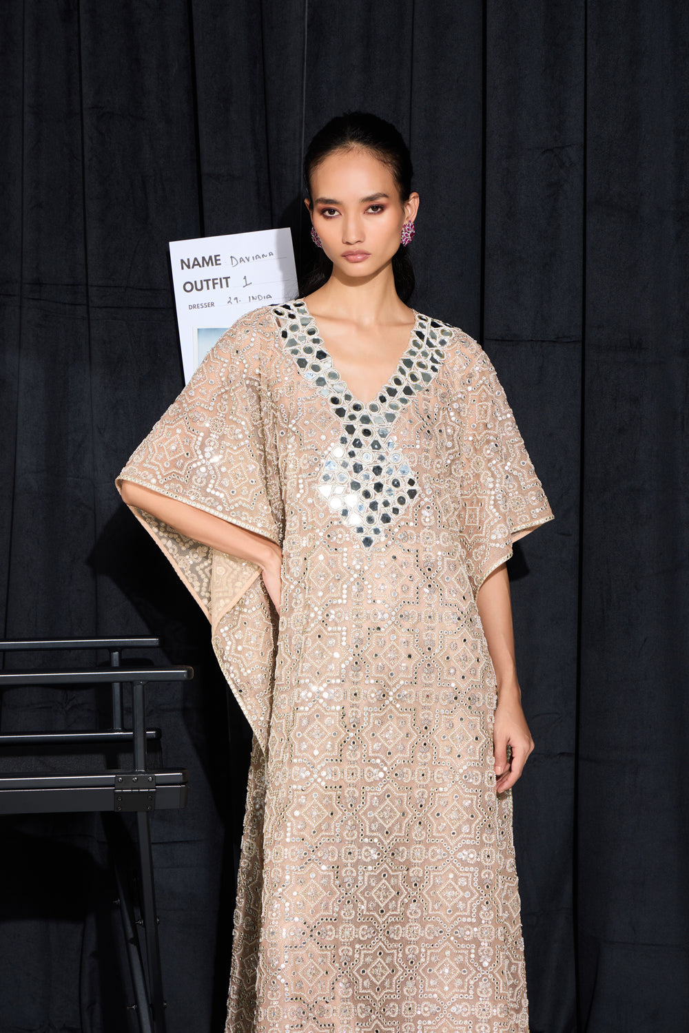 CY 29 India Blush Peach Kaftan With Multicolour Brocade Pants Front 2