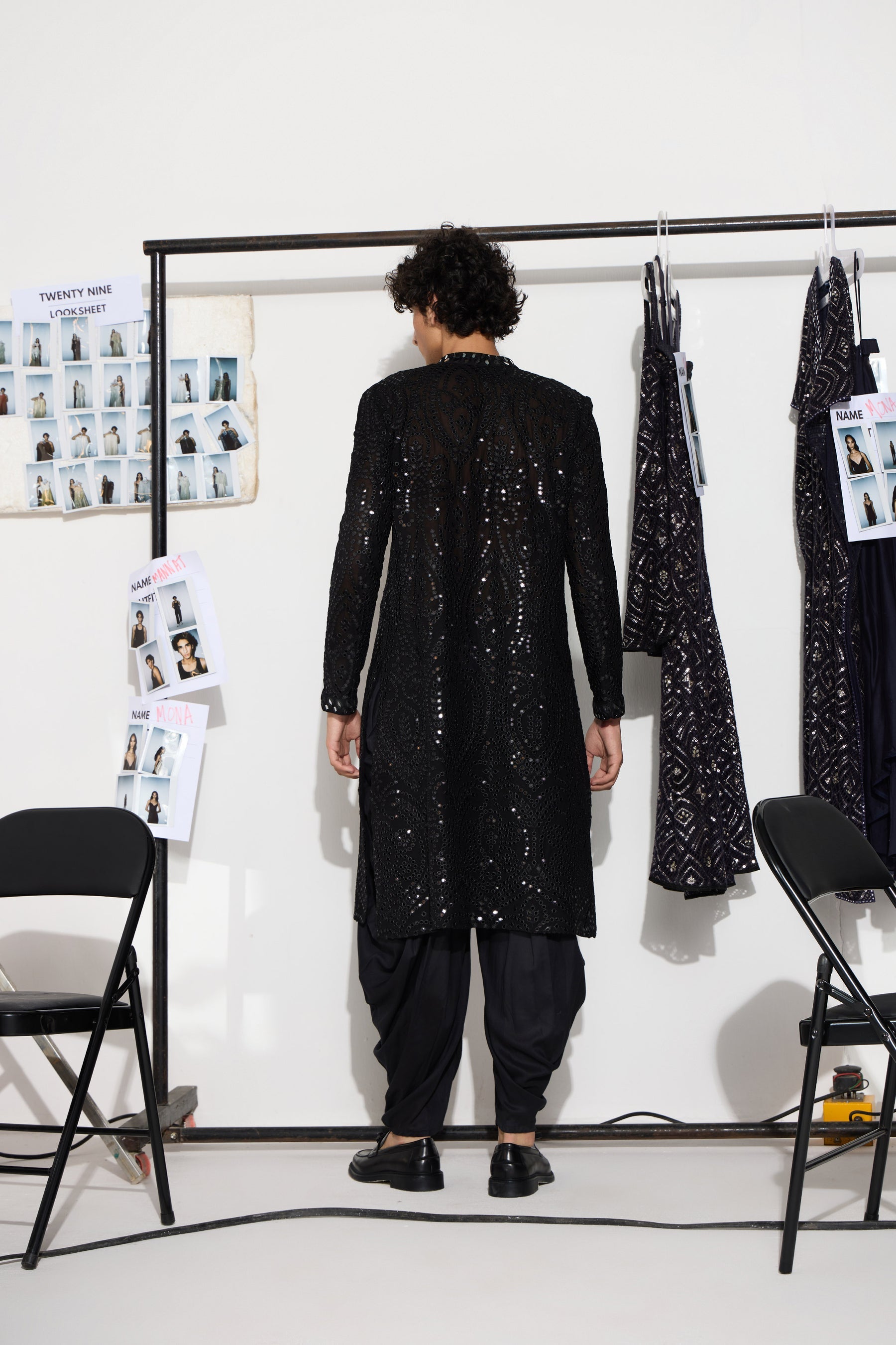 CY 29 India Black Mirrorwork Sherwani Back 1