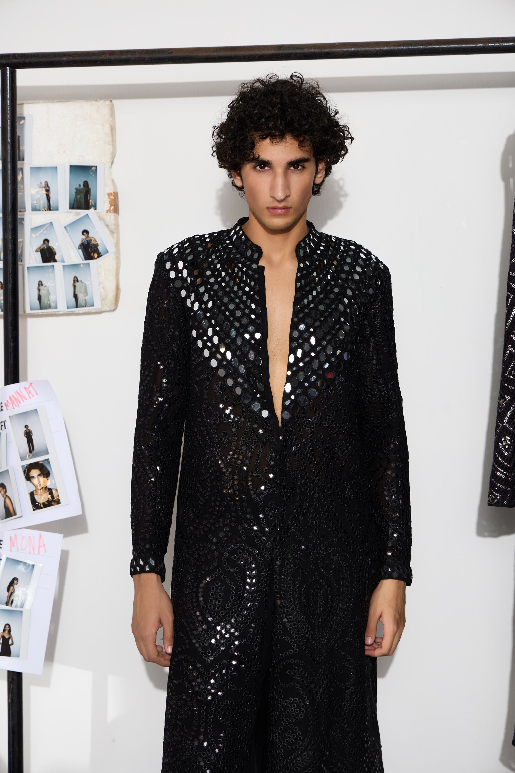 CY 29 India Black Mirrorwork Sherwani Front 3