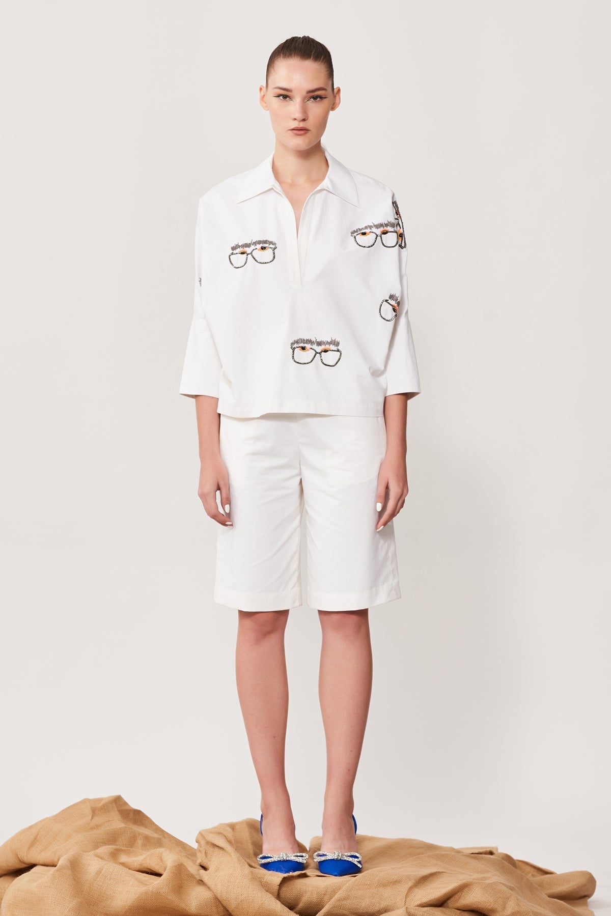 Specky Eyes Dolman Sleeves Top With Shorts