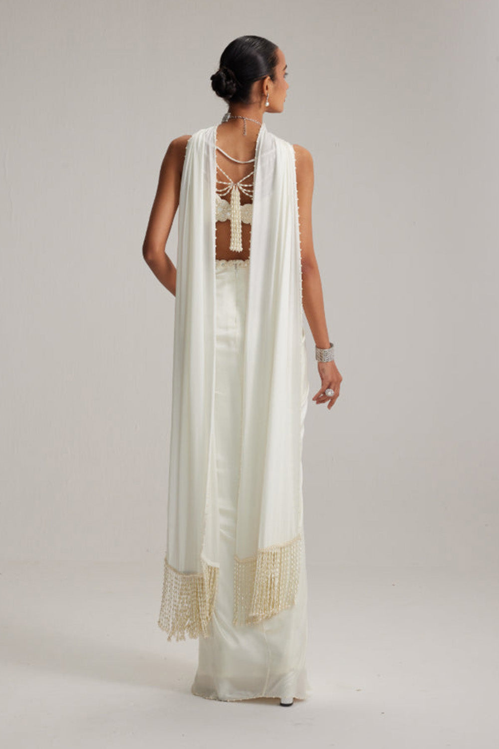 Off White Satin Draped Skirt Set