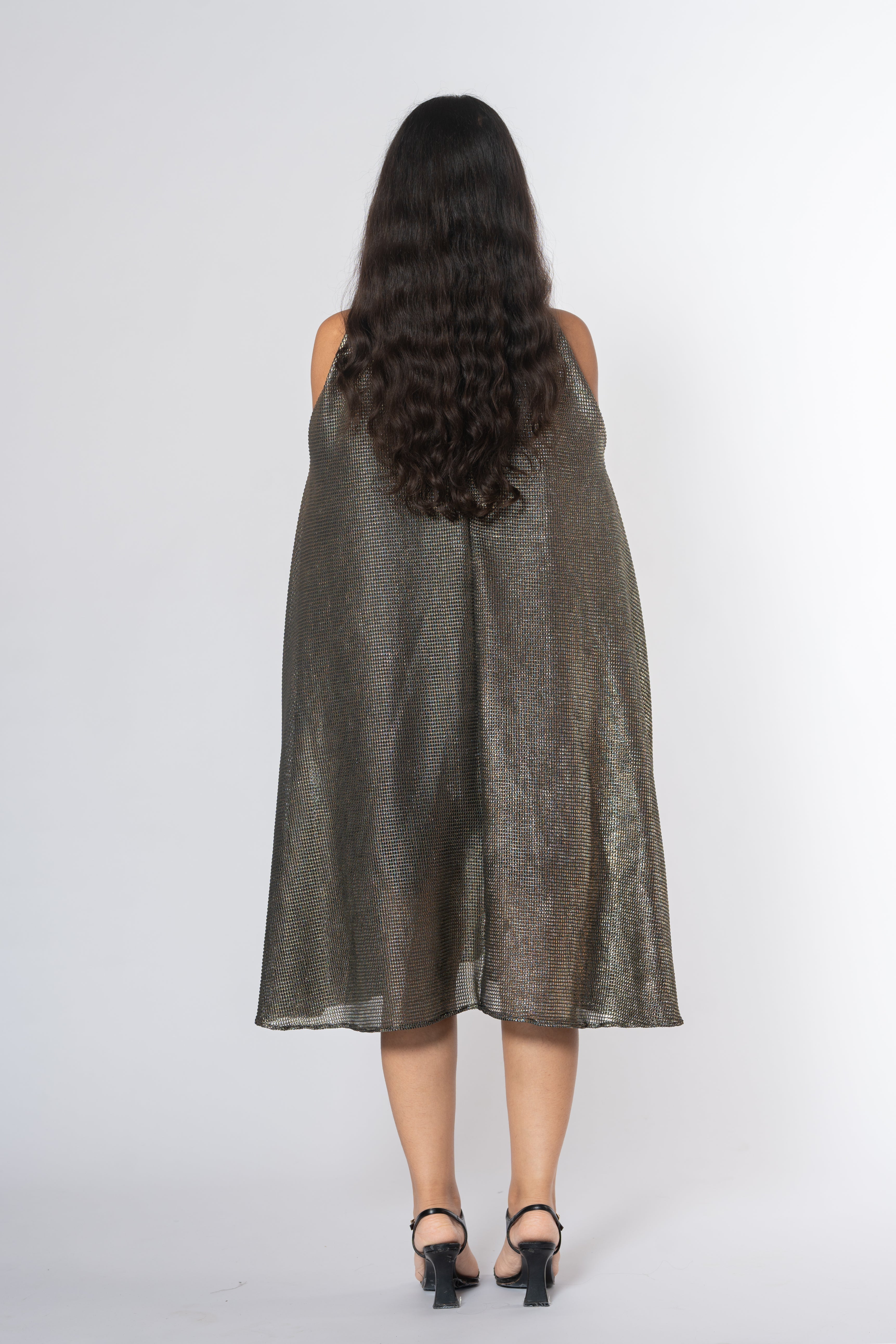 Metallic Cold Shoulder Dress
