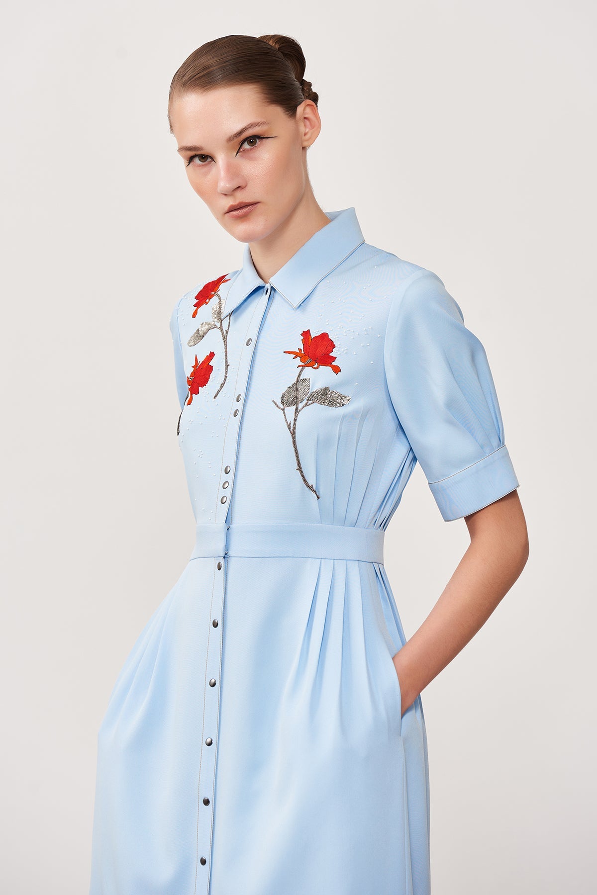 Rose Front Open Side Pleated Dress