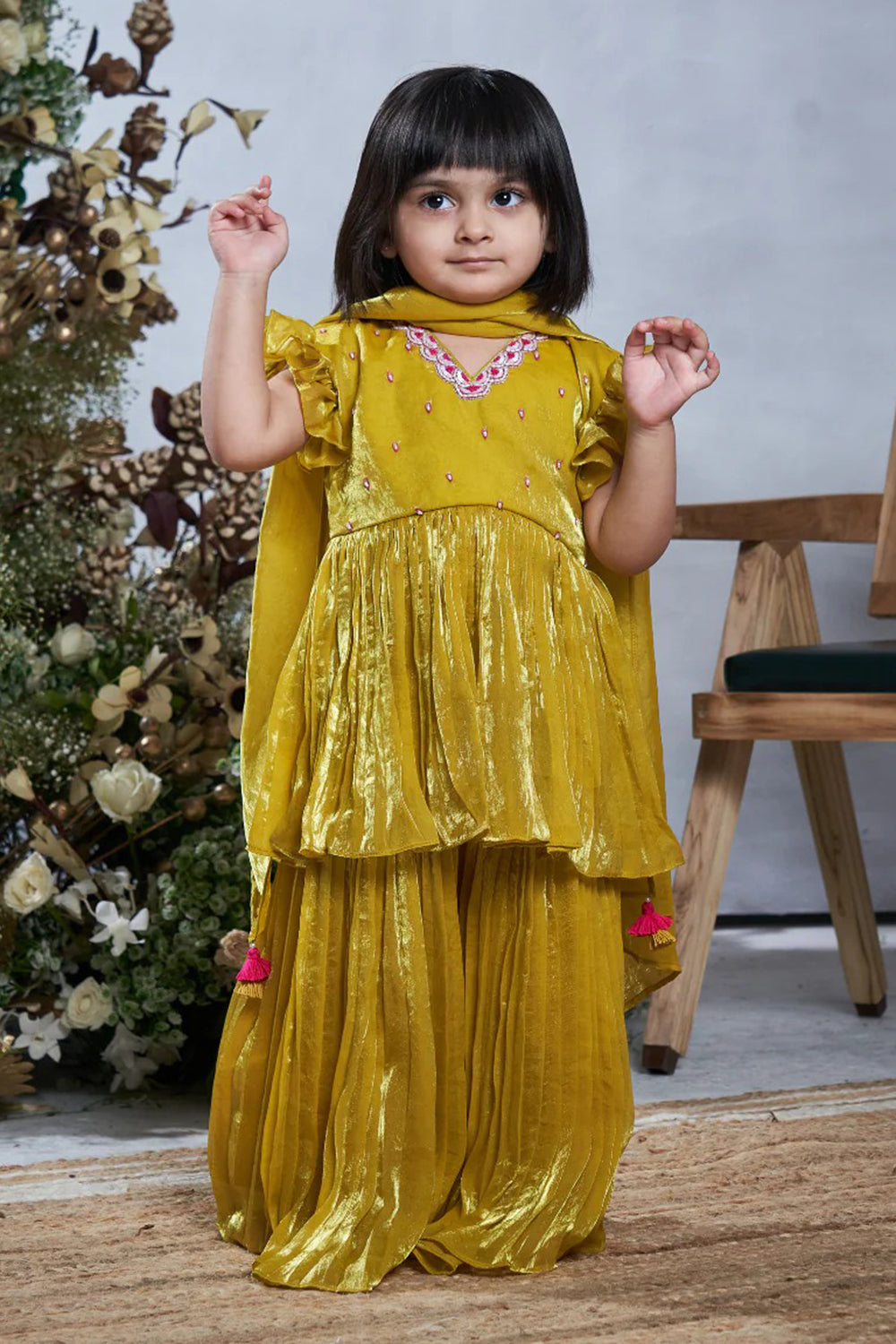 YELLOW PINK SHARARA SET