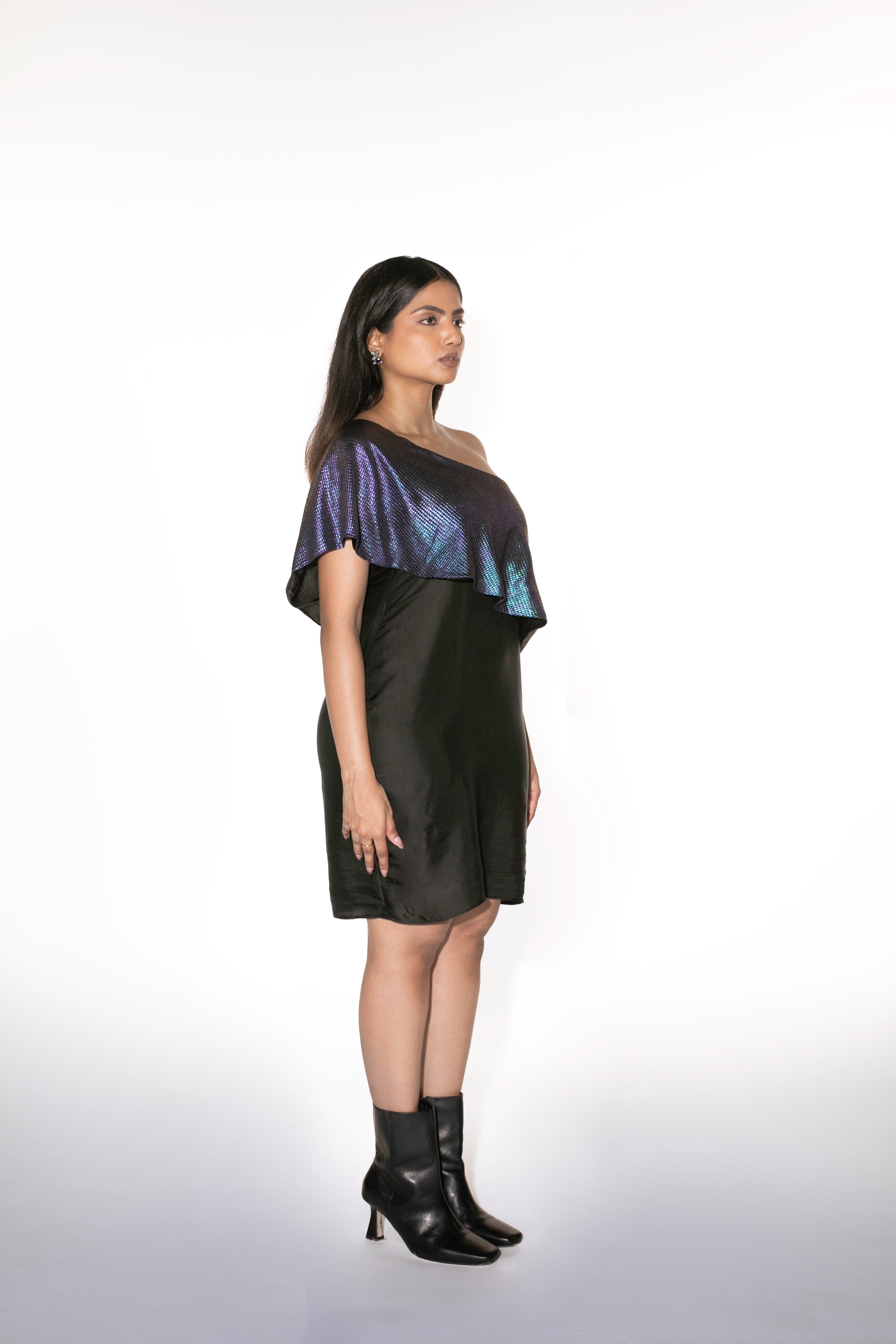 One Shoulder Metallic Dress