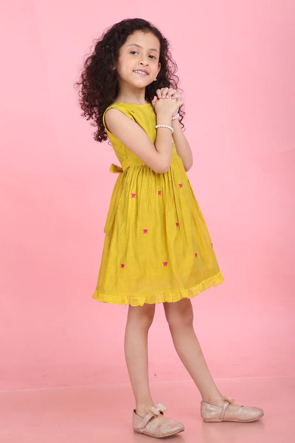 MUSTARD PICHWAI FISH AND LOTUS DRESS