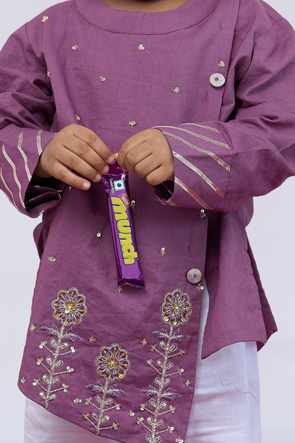 PURPLE COTTON HANDWORK KURTA SET