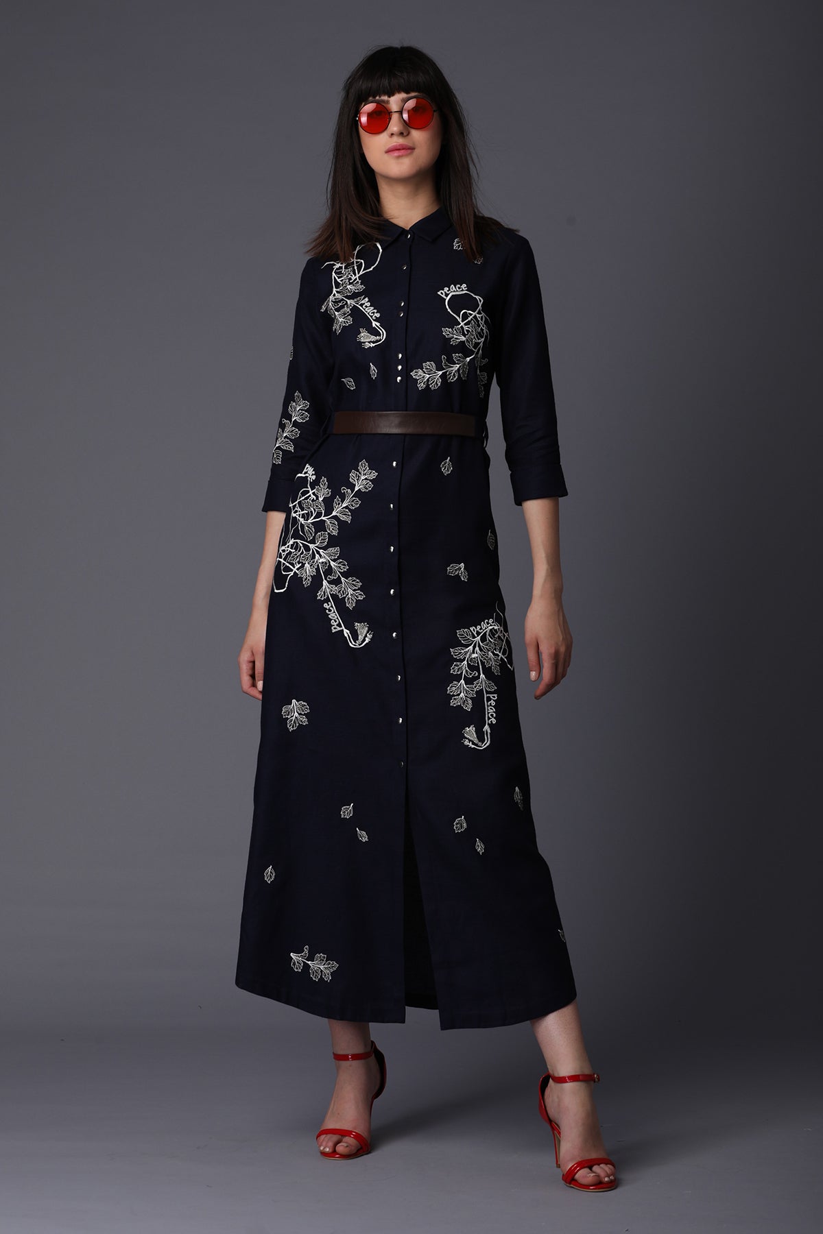 Roots And Peace Long Shirt Dress With Leather Belt