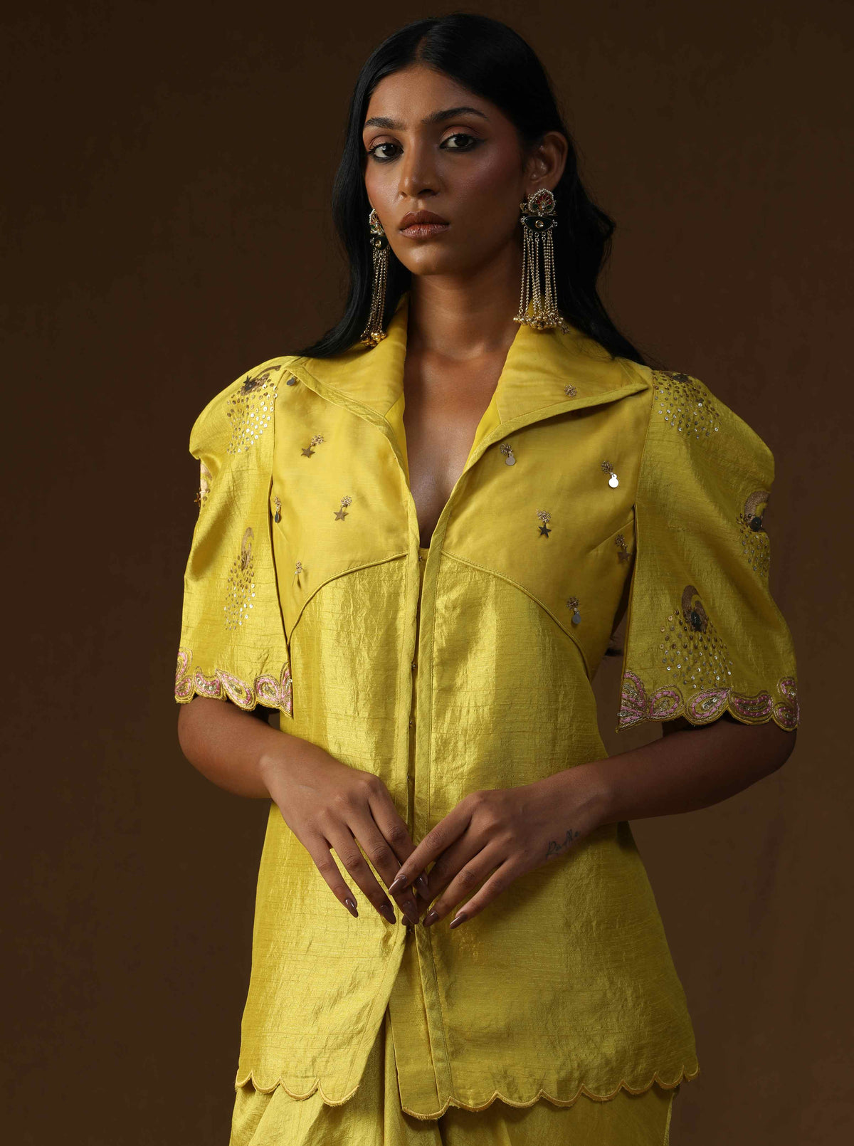 Rangadevi Lime Draped Skirt Set