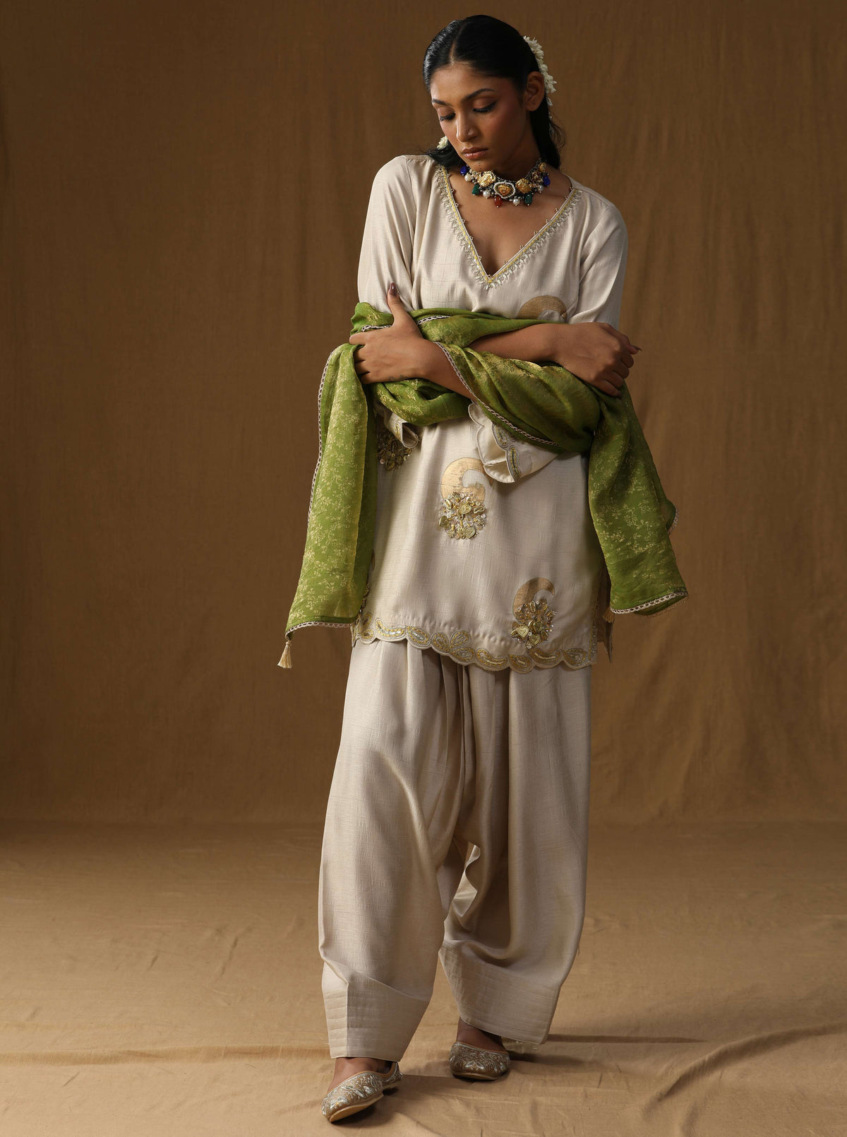 Vrind? Beige Mritika Embroidered Suit Set