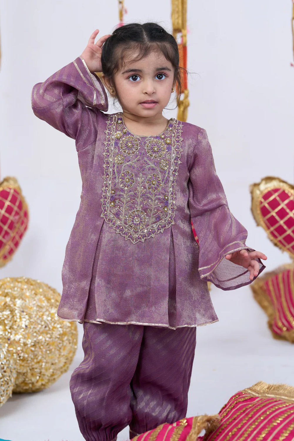 PURPLE HANDWORK KURTA AND BALLOON PANTS