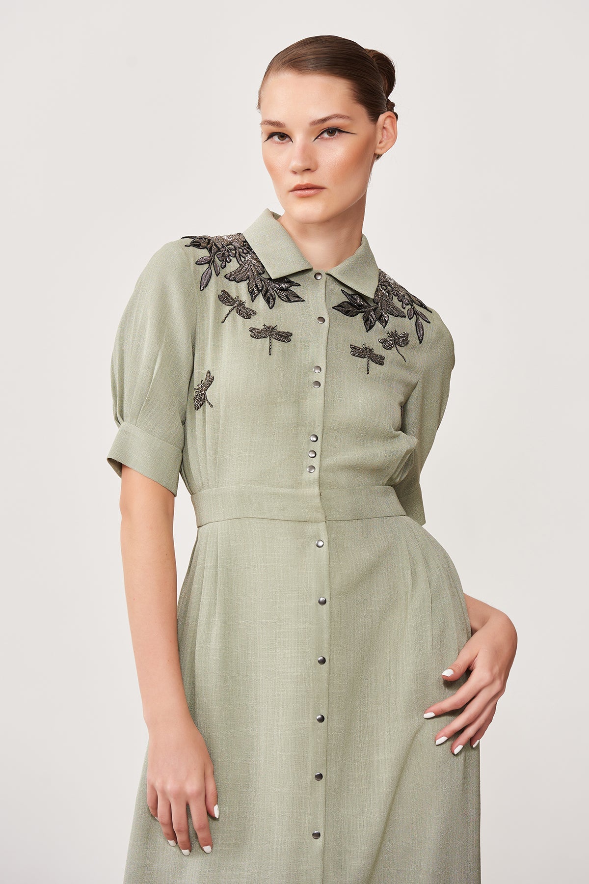 Shoulder Botany & Dragonflies Side Pleated Dress