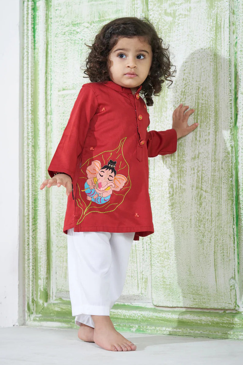 RED GANPATI LEAF KURTA